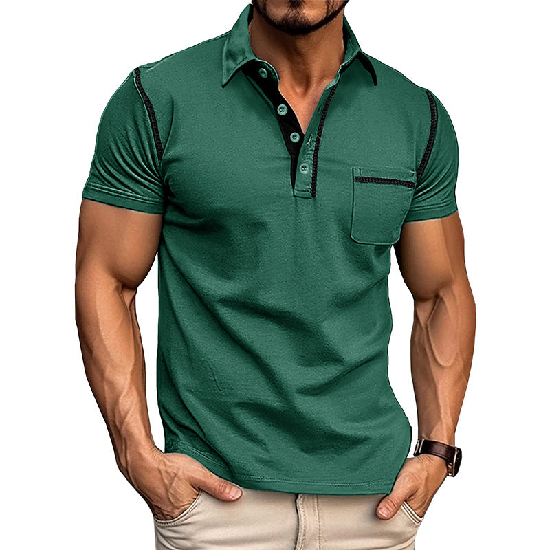 Herren Kurzarm-Hemd mit modischem Henley-Ausschnitt und Brusttasche Aliams