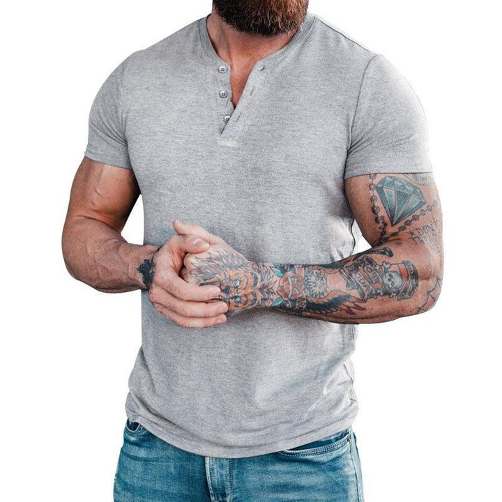 Herren Kurzarm-Henley-T-Shirt aus hochwertiger Baumwolle mit Knopfleiste Aliams
