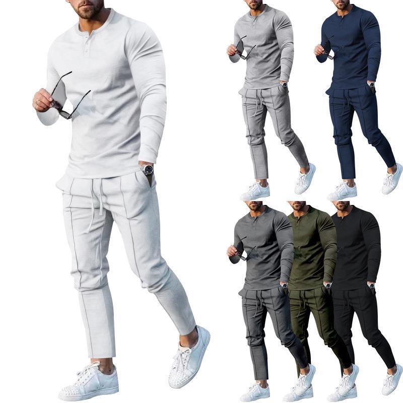 Herren sportliches Oberteil- und Hosen-Set mit modernem Henley-Ausschnitt Aliams