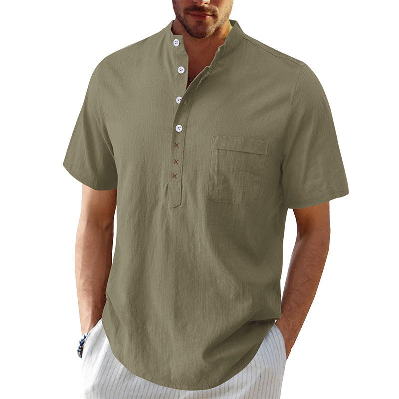 Herren Kurzarm-Henley-Shirt mit strukturiertem Kragen und eleganten Knopfdetails Aliams