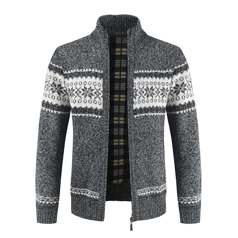 Herren Strickjacke mit modernem Norweger-Muster und hohem Kragen Aliams