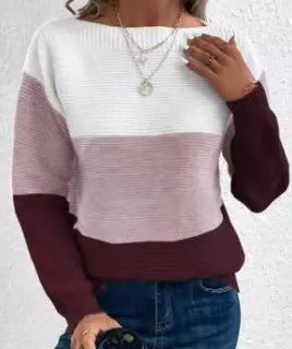 Damen bequemer Strickpullover mit modernem Farbblockdesign und lässigem Schnitt Aliams