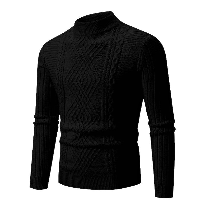 Herren eleganter Strickpullover mit modernem Zopfdesign und hohem Kragen Aliams