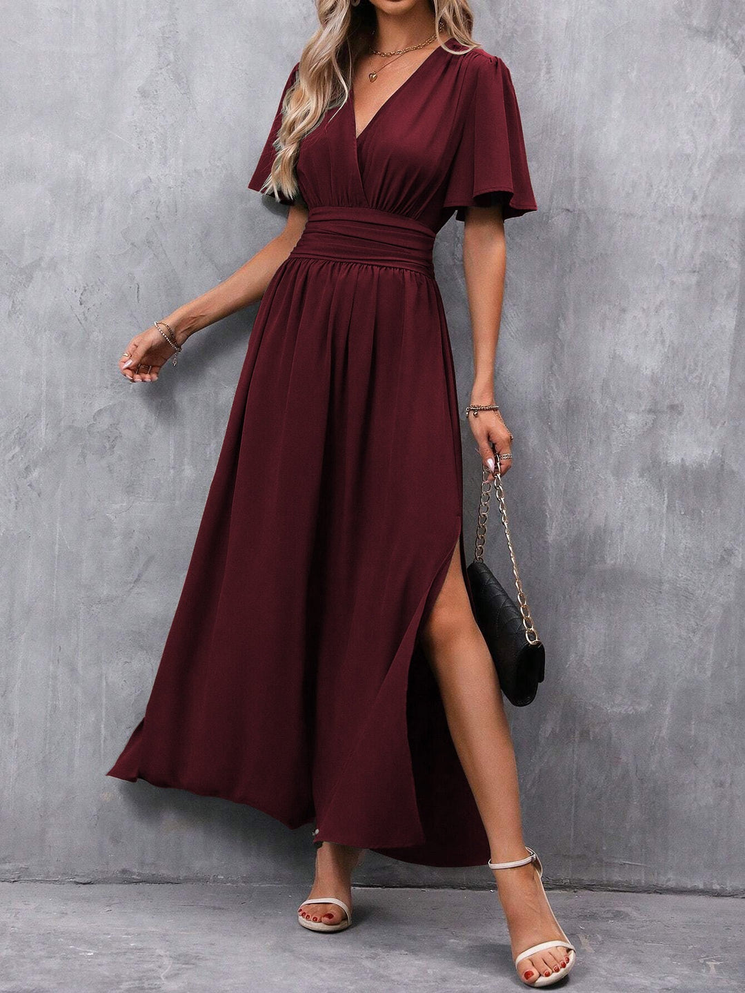 Damen Maxikleid mit Fließendem Schnitt und Eleganten Ärmeln Aliams