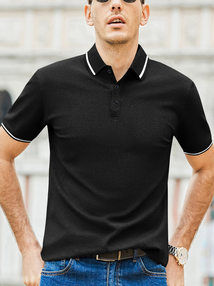 Herren Kurzarm-Polohemd mit modernem Bicolor-Kragen und atmungsaktiver Baumwollqualität Aliams