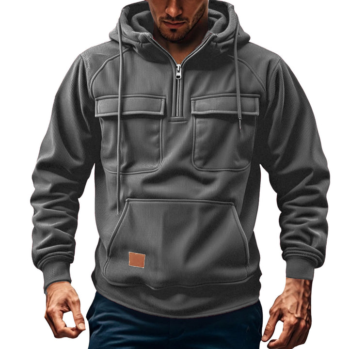 Herren Fleecepullover mit angezipptem Kragen und praktischen Taschen Aliams