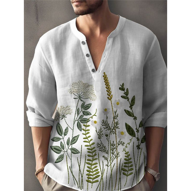 Herren Elegantes Floral Gesticktes Hemd Aliams
