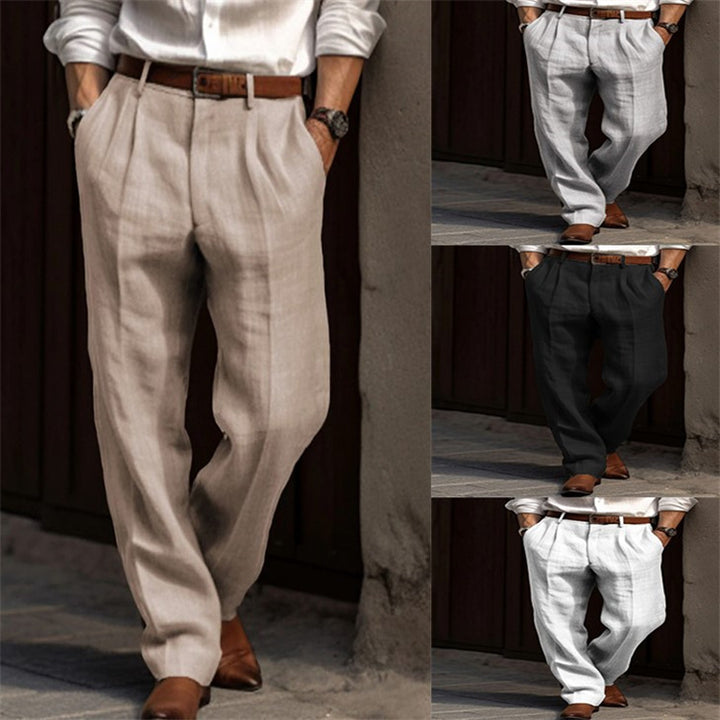 Herren elegante Leinenhose mit schmalem Schnitt und zwei praktischen Eingrifftaschen Aliams