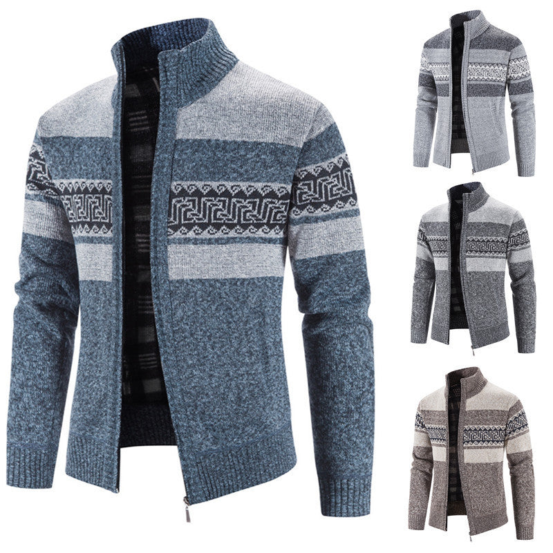 Herren gemütlicher Strickjacke mit Zip-Kragen Aliams