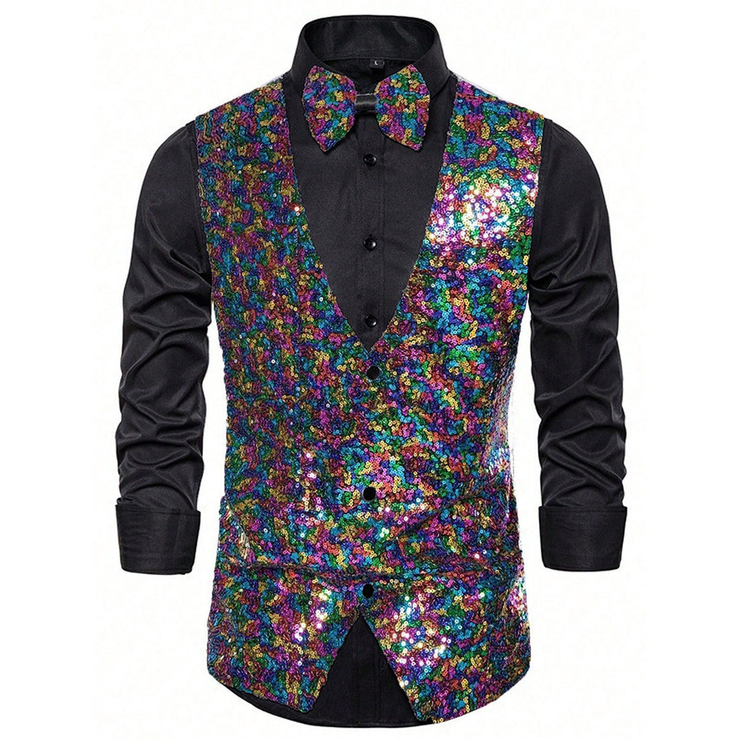 Herren glamouröse Paillettenweste mit passendem Fliegenband Aliams