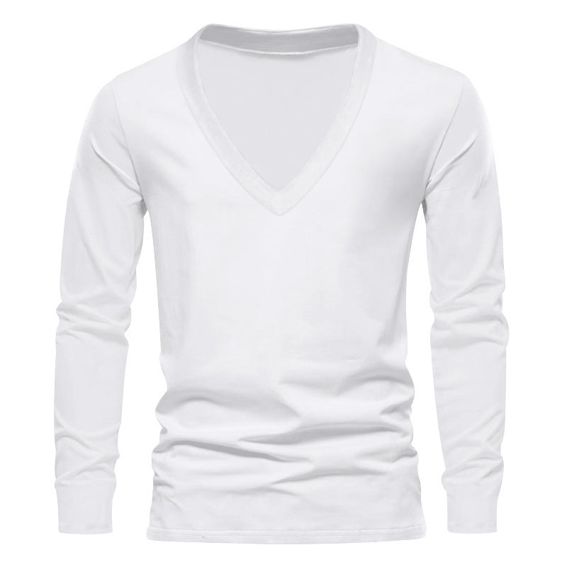 Herren V-Ausschnitt Langarm-T-Shirt mit hochwertigem Baumwollmix und bequemer Passform Aliams