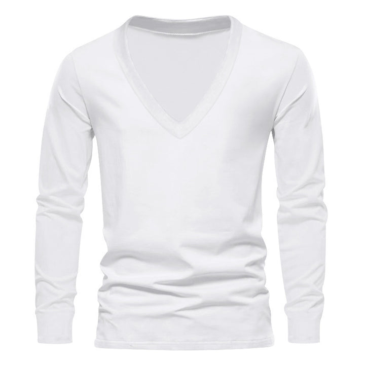 Herren V-Ausschnitt Langarm-T-Shirt mit hochwertigem Baumwollmix und bequemer Passform Aliams