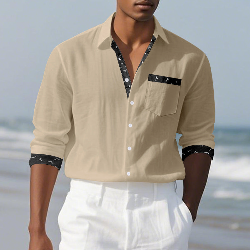 Herren Elegantes Langarmhemd mit Kontrastdetails und Brusttasche Aliams