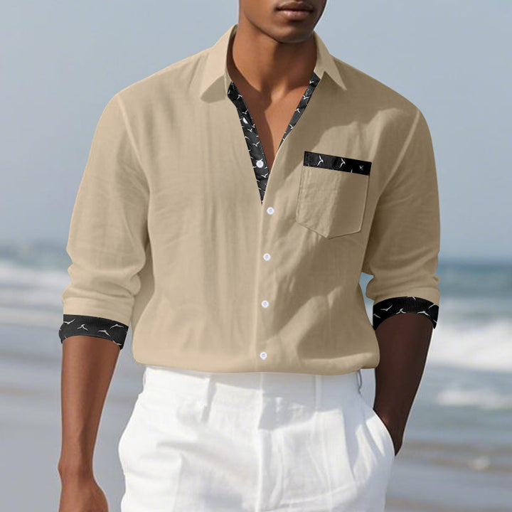 Herren Elegantes Langarmhemd mit Kontrastdetails und Brusttasche Aliams