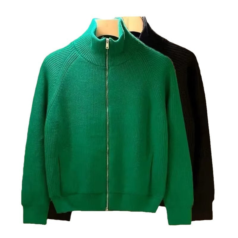 Herren hochwertige Strickjacke mit hohem Kragen und praktischen Reißverschluss Aliams