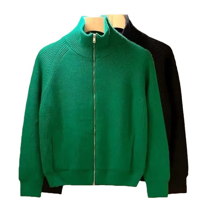 Herren hochwertige Strickjacke mit hohem Kragen und praktischen Reißverschluss Aliams