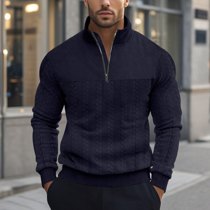 Herren Strickpullover mit halbem Reißverschluss und strukturierter Oberfläche Aliams