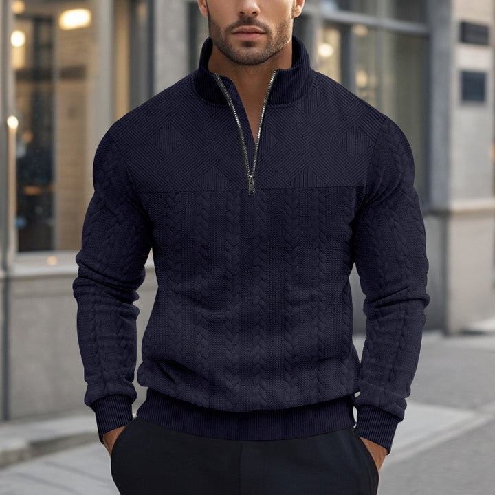 Herren Strickpullover mit halbem Reißverschluss und strukturierter Oberfläche Aliams