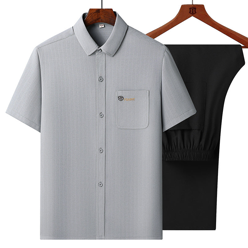 Herren Kurzarmhemd mit Brusttasche und feiner Struktur Aliams