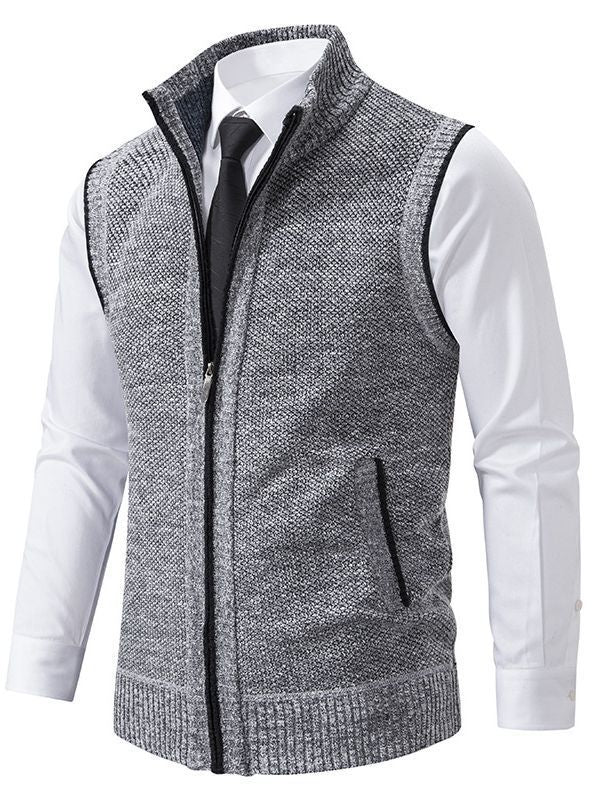 Herren elegante Strickweste mit hohem Kragen und praktischen Reißverschlusstaschen Aliams