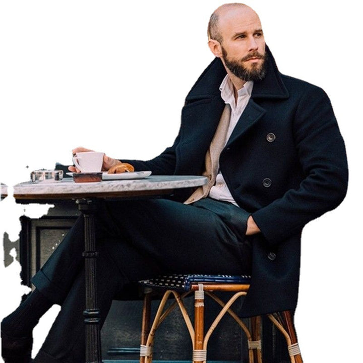 Herren klassischer und stilvoller Wollmantel mit doppelter Knopfreihe Aliams