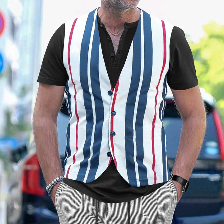 Herren Kurzarm Hemd im Sport-Streifenlook mit Knopfleiste Aliams