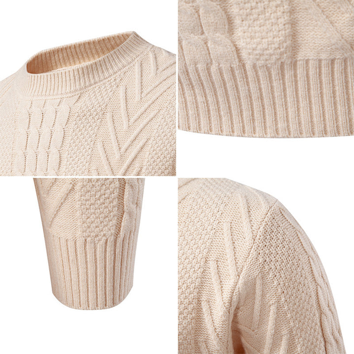 Herren Grobstrickpullover mit Zopfmuster und Rundhalsausschnitt Aliams