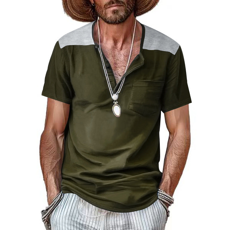 Herren Kurzarm Henley-T-Shirt mit strukturiertem Design und praktischer Brusttasche Aliams