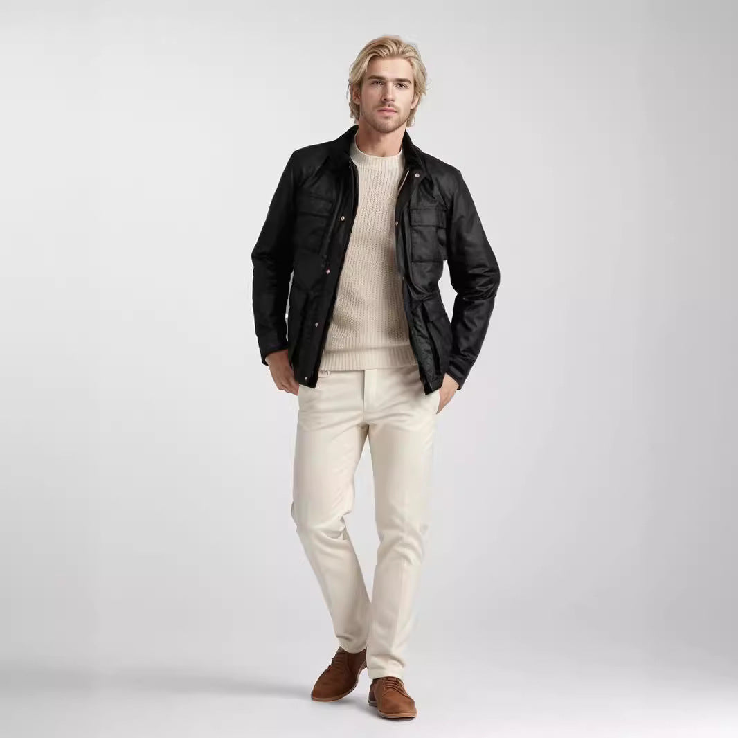 Herren funktionale Utility-Jacke mit warmem Fleece-Kragen und praktischen Taschen Aliams