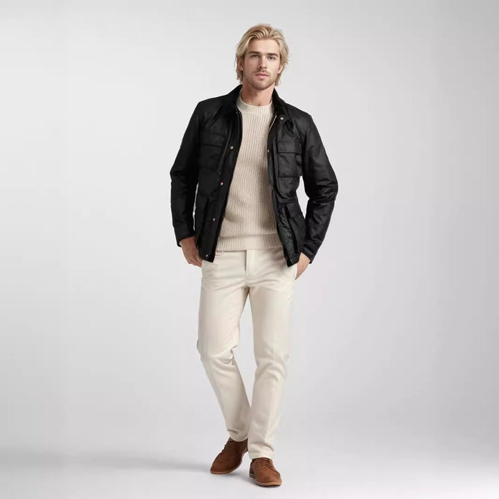 Herren funktionale Utility-Jacke mit warmem Fleece-Kragen und praktischen Taschen Aliams