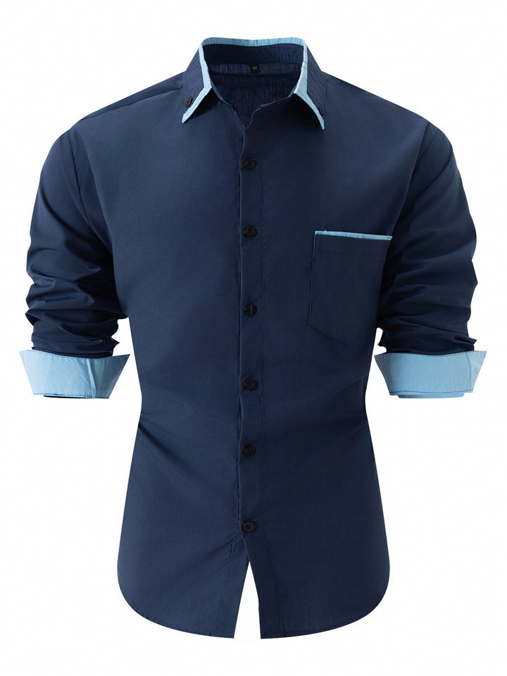 Herren elegantes Langarmhemd mit Kontrastdetails Aliams