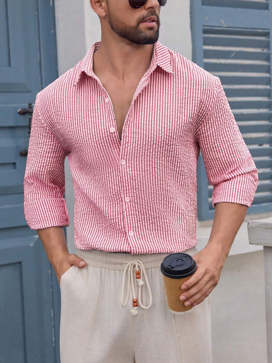 Herren Elegantes und lässiges Langarmhemd mit feinem Streifenmuster Aliams