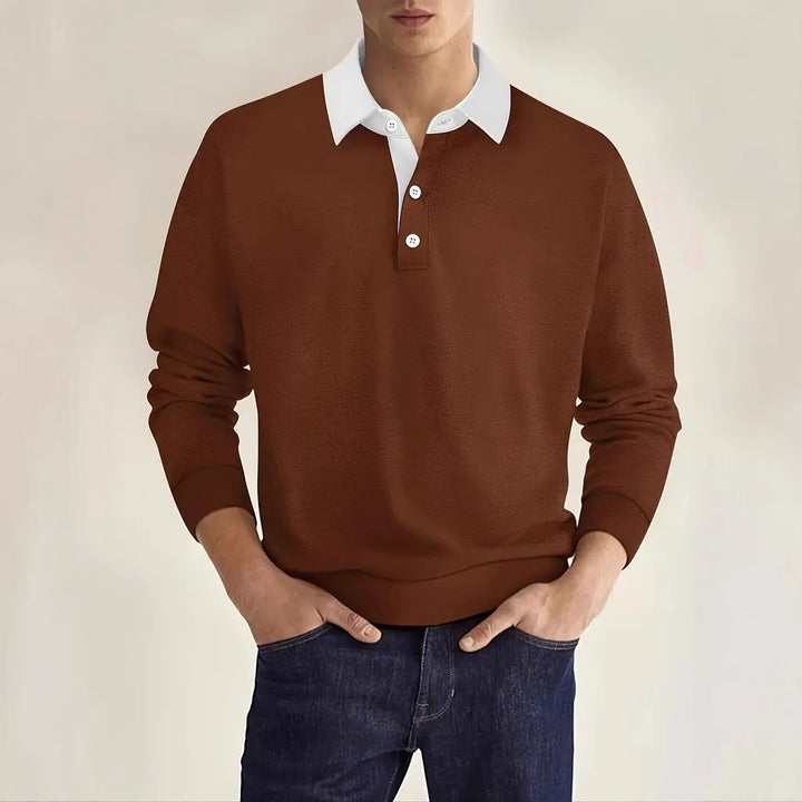 Herren eleganter Polopullover mit Knopfleiste und Kontrastkragen Aliams