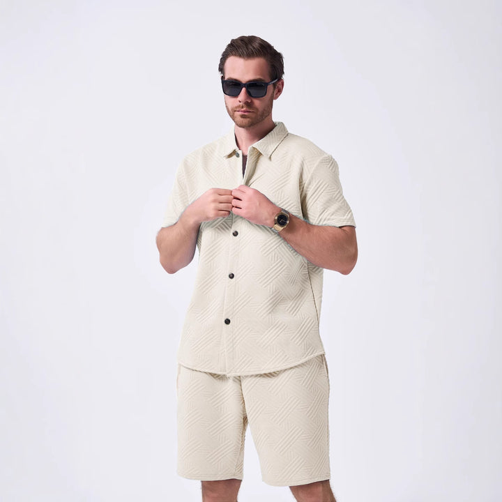Herren Freizeit Kurzarmhemd und Shorts Set mit strukturiertem Muster Aliams