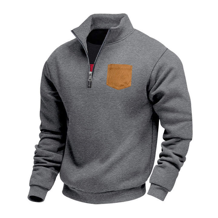 Herren pullover mit halbem Reißverschluss und aufgesetzter Tasche Aliams