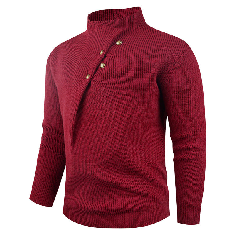 Herren Strickpullover mit asymmetrischem Kragen und dekorativen Holzknöpfen Aliams