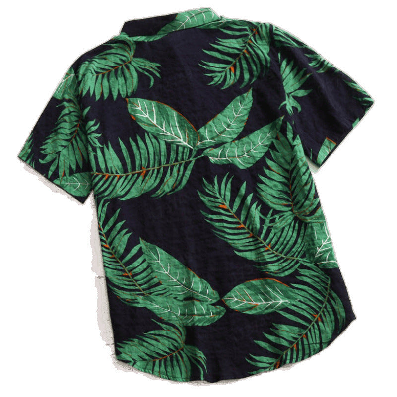 Herren Tropical Leaf Print Freizeitshirt Aliams