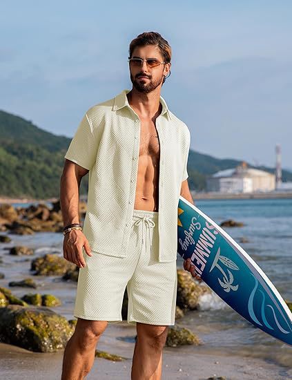 Herren lässiges Surf Outfit mit kurzärmligem Hemd und Shorts Aliams