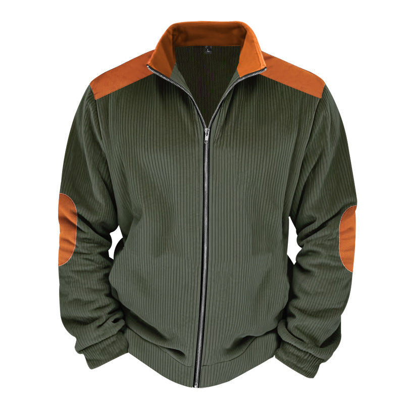 Herren Sportliche Zip-Jacke mit Rippenstruktur und Kontrastärmel Aliams