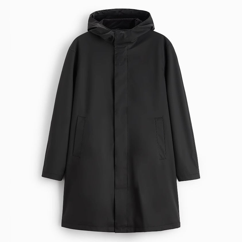 Herren Regenmantel mit praktischer Kapuze und längerem Schnitt Hedi-Mode