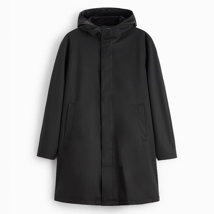 Herren Regenmantel mit praktischer Kapuze und längerem Schnitt Hedi-Mode
