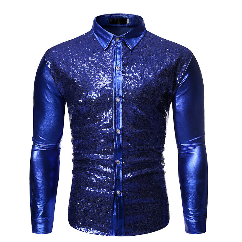 Herren Glitzernde Paillettenhemd mit modernem Slim-Fit-Schnitt Aliams