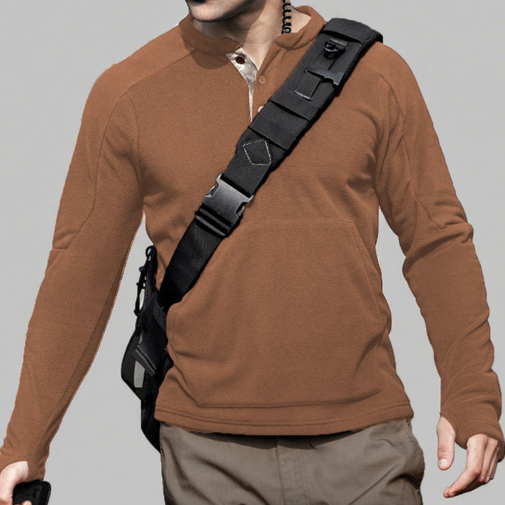 Herren Fleece-Pullover mit Knopfleiste und praktischer Kängurutasche Aliams