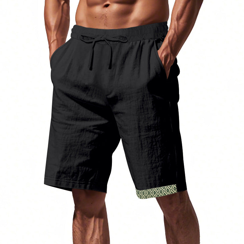 Herren lässige Strandshorts aus atmungsaktivem Leinenmix mit elastischem Bund und seitlichen Taschen Aliams