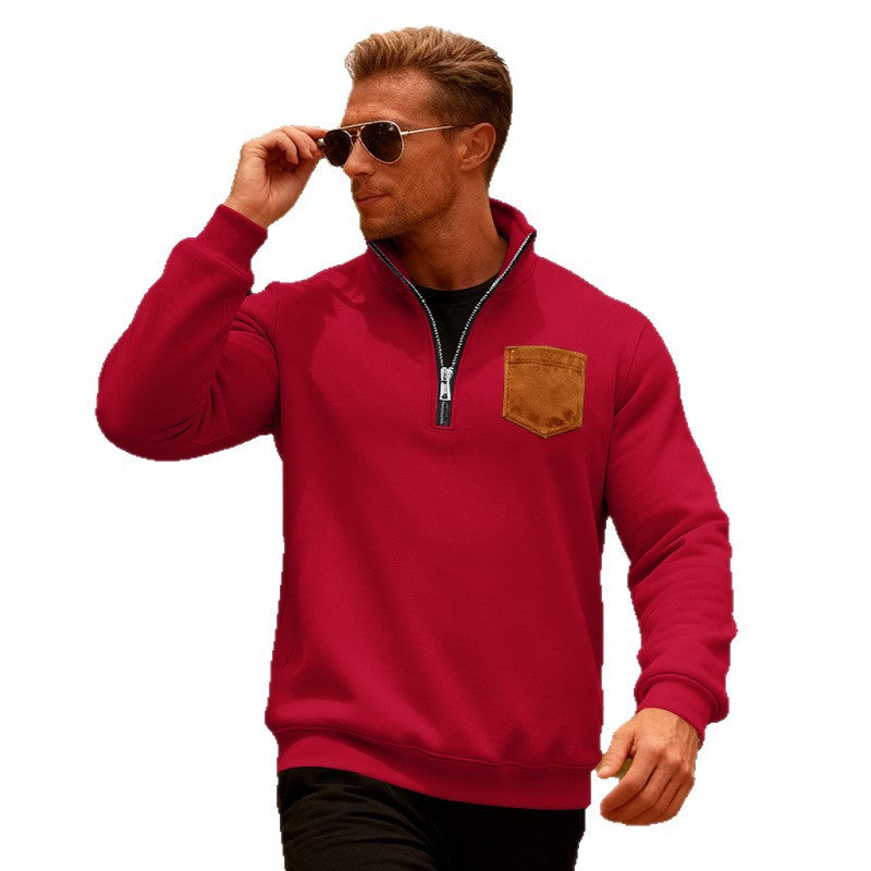 Herren Fleecepullover mit halbem Reißverschluss und praktischer Brusttasche Aliams