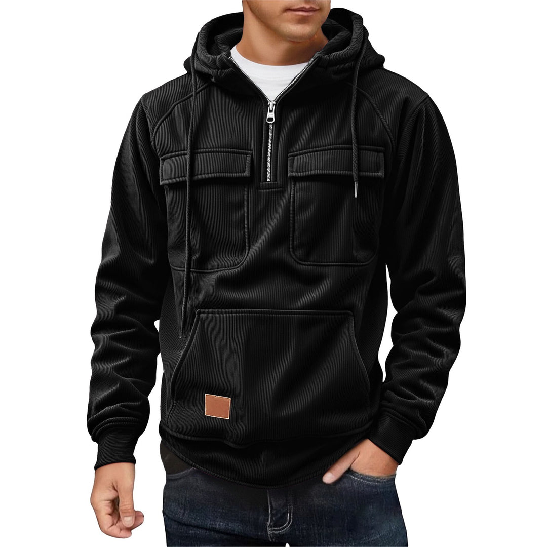 Herren Fleecepullover mit angezipptem Kragen und praktischen Taschen Aliams
