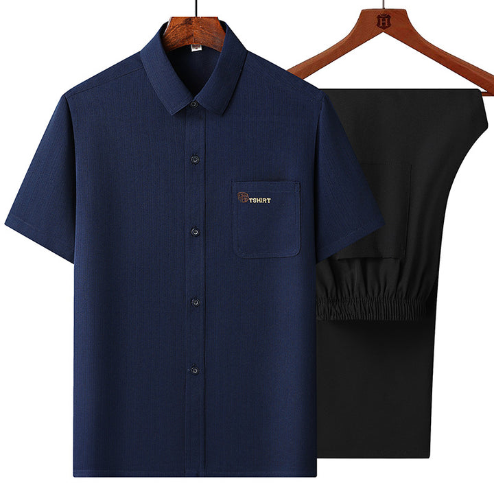 Herren Kurzarmhemd mit Brusttasche und feiner Struktur Aliams