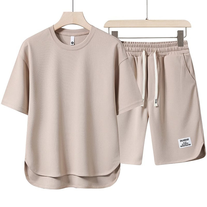 Unisex lässiges Set aus T-Shirt und Shorts mit seitlichen Taschen und elastischem Bund Aliams