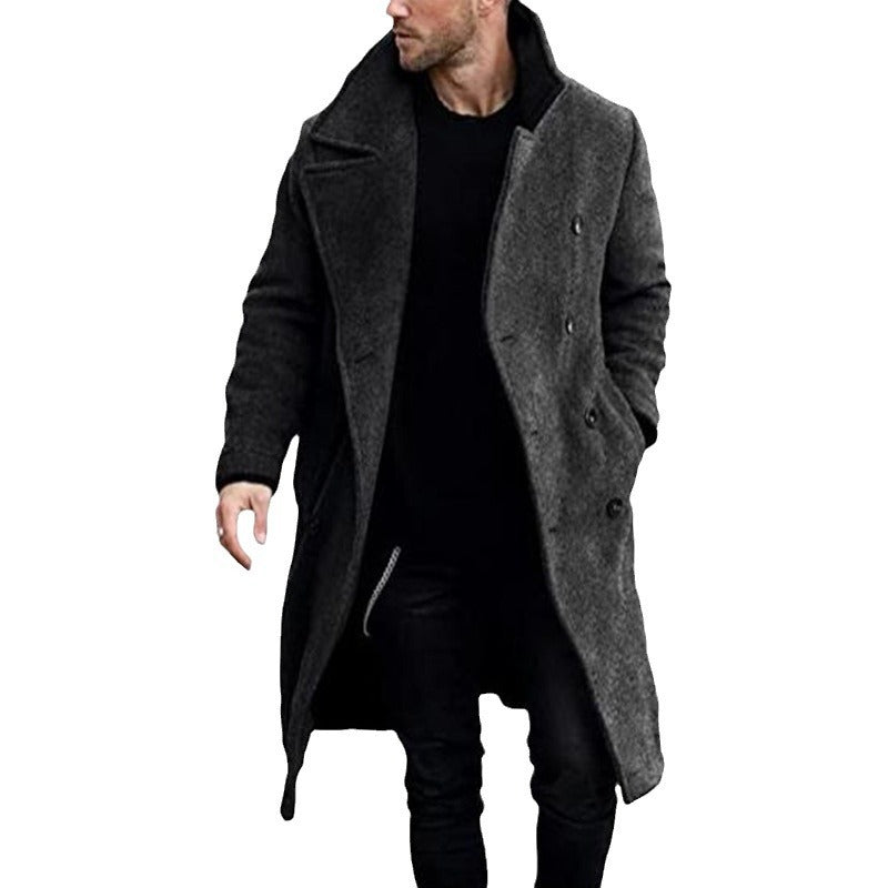 Herren eleganter Wollmantel mit klassischem Revers und doppelter Knopfleiste Aliams