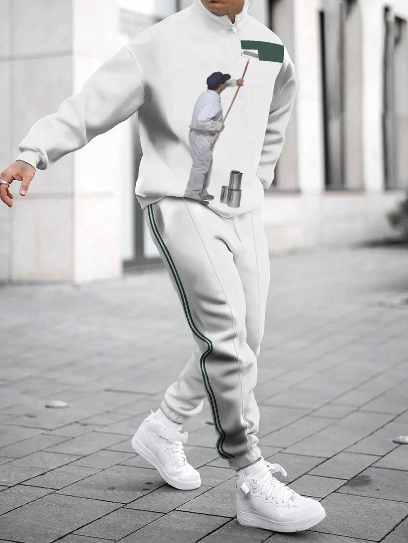 Herren Sportliches Sweatshirt mit modernem Zipper und grafischem Muster Aliams